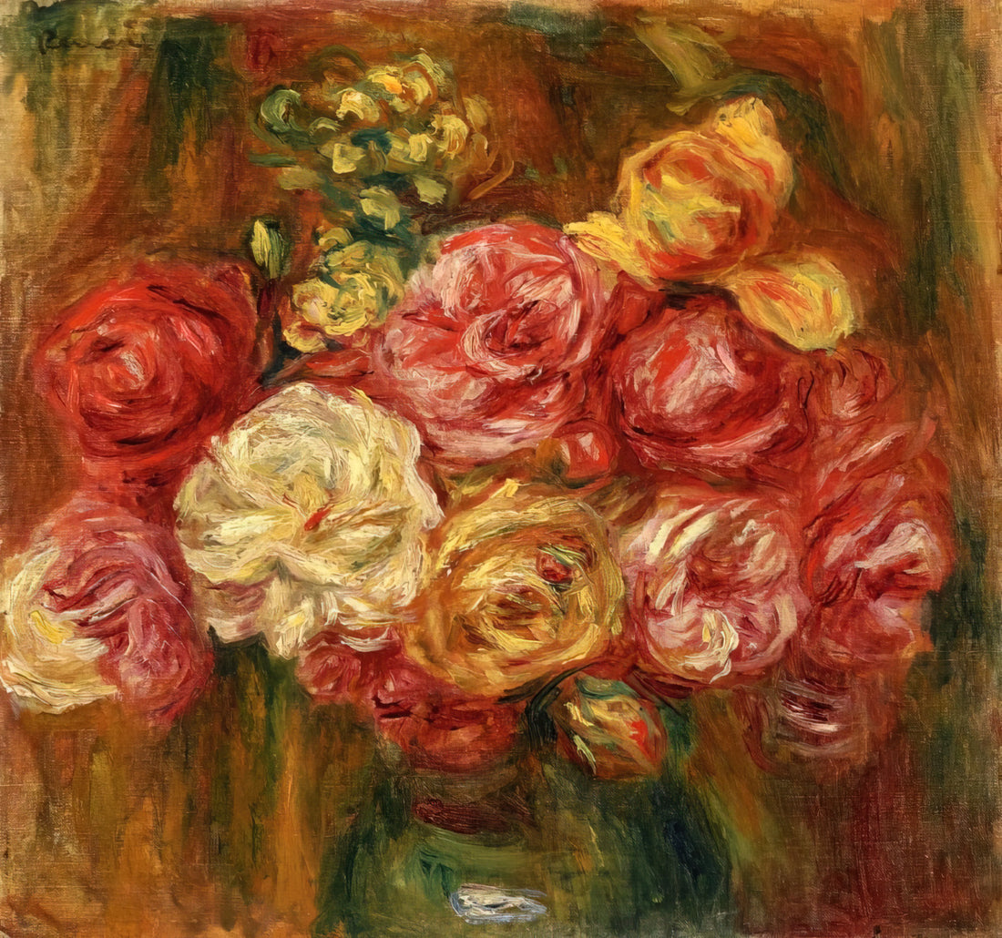 Luncheon of the Boating Party Print: A Masterpiece of Impressionist Joy - Bouquet of Roses in a Green Vase by Pierre-Auguste Renoir