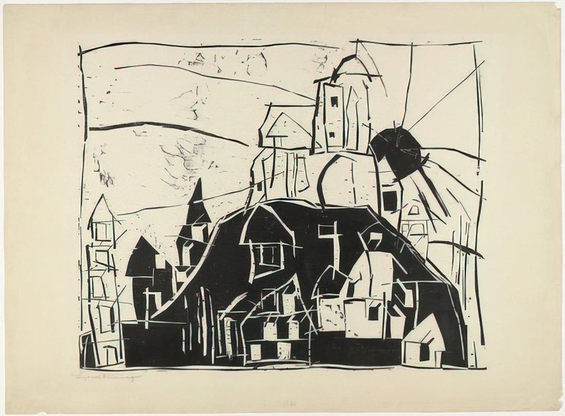 Lyonel Feininger Art: Cubist Visions, Architectural Rhythms, and Modernist Mastery - CITY ON THE MOUNTAIN STADT AUF DEM BERGE 1918 by Lyonel Feininger
