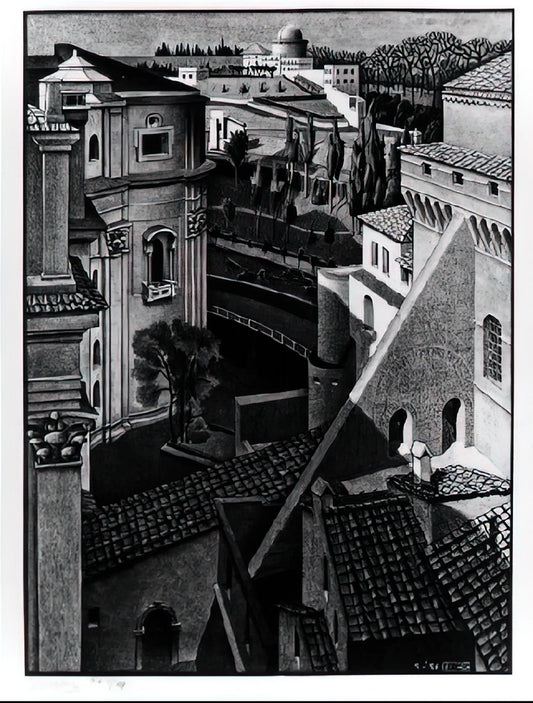 M.C. Escher Reptiles Print: A Masterpiece of Mathematical Art and Visual Illusion - BERWEEN ST PETER AND SISTINE CHAPEL MARCH 1936 1936 by MC Escher