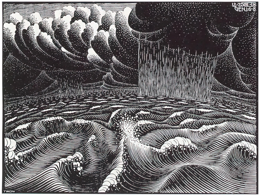 MC Escher Three Worlds Print: An Artistic Exploration of Perception and Reality - THE 2ND DAY OF THE CREATION by MC Escher