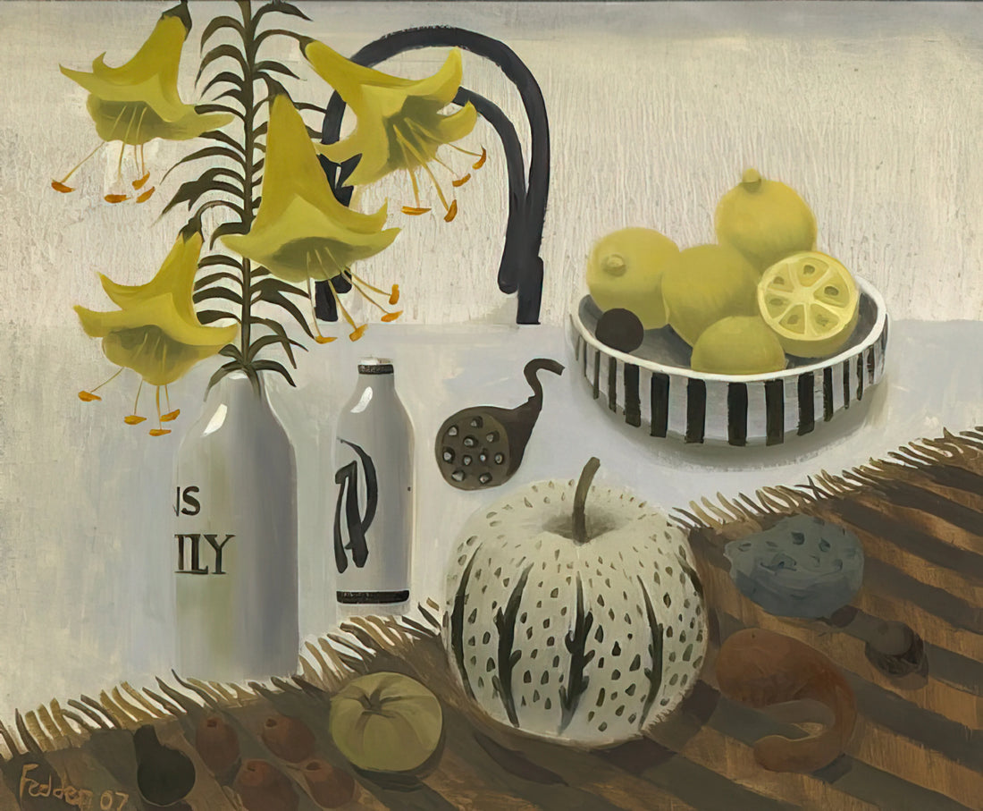 Mary Fedden Artist Images: Exploring the Vibrant Still Life World of a Modern British Master - Lilies and Lemons - 2007 by Mary Fedden