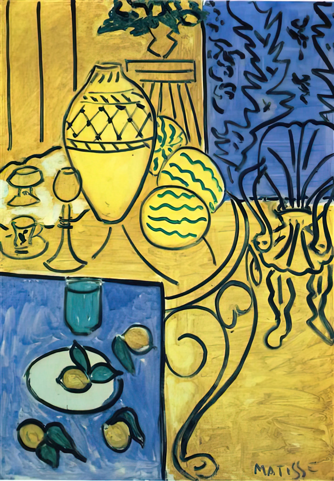 Matisse Red Studio Poster: A Masterpiece of Color and Composition in Modern Art - INTERIOR IN YELLOW 1946 by Henri Matisse