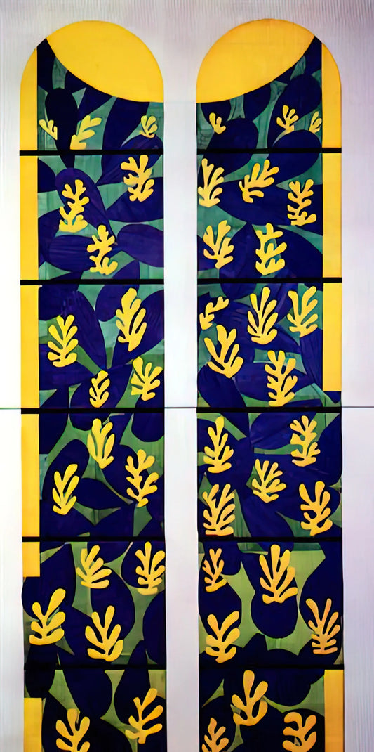 Matisse Vegetables Print: Exploring the Master's Still Life Brilliance - TREE OF LIFE STAINED GLASS BEHIND THE ALTAR IN THE CHAPEL OF THE ROSARY AT VENCE 1951 by Henri Matisse