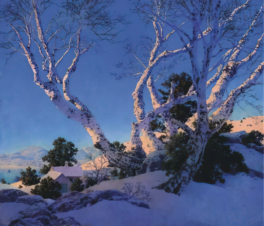 Maxfield Parrish Evening: The Master of Twilight Glow in American Illustration - Birches in Winter by Maxfield Parrish