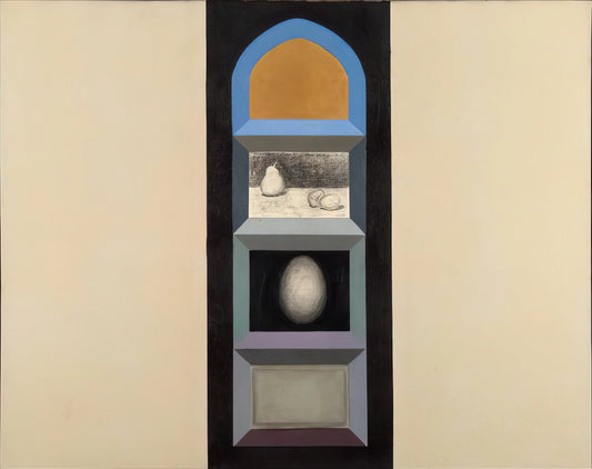 Miriam Schapiro's Brushed Aluminum Prints: A Feminist Art Legacy in Metallic Form - Shrine for R.K. II, 1963 - Feminist Art by Miriam Schapiro