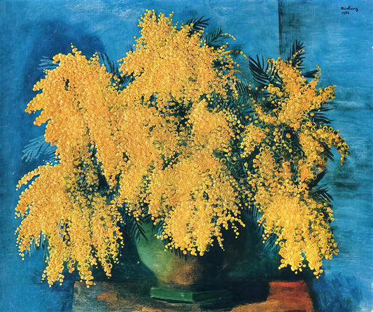 Moise Kisling Paintings: The Vibrant Portraits and Still Lifes of Montparnasse - VASE OF MIMOSA 1952 by Moise Kisling
