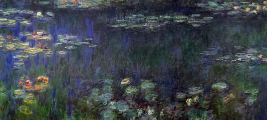Monet Garden at Vétheuil: A Masterpiece of Impressionist Light and Color - Water Lilies, Green Reflection left half by claude monet