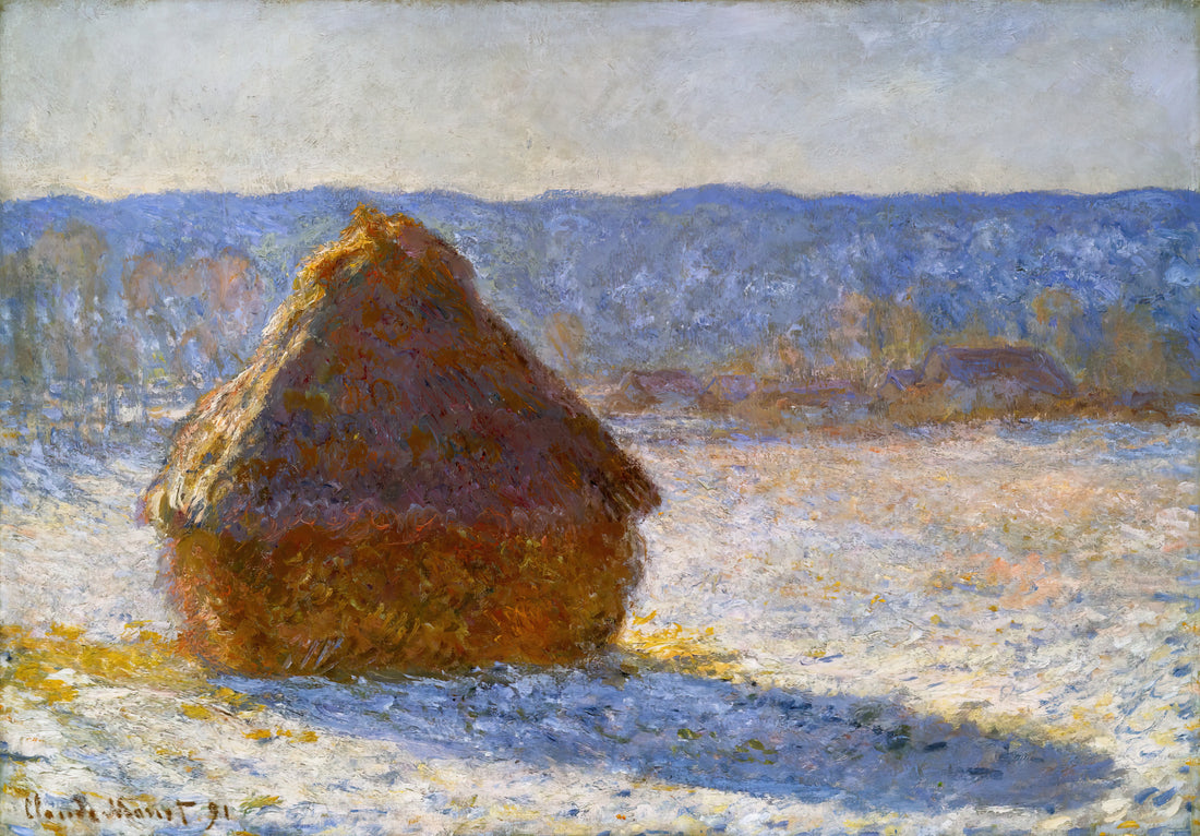 Monet Sunrise Poster: Capturing Impressionism's Dawn in Your Home - Grainstack, Snow Effect, Morning by claude monet