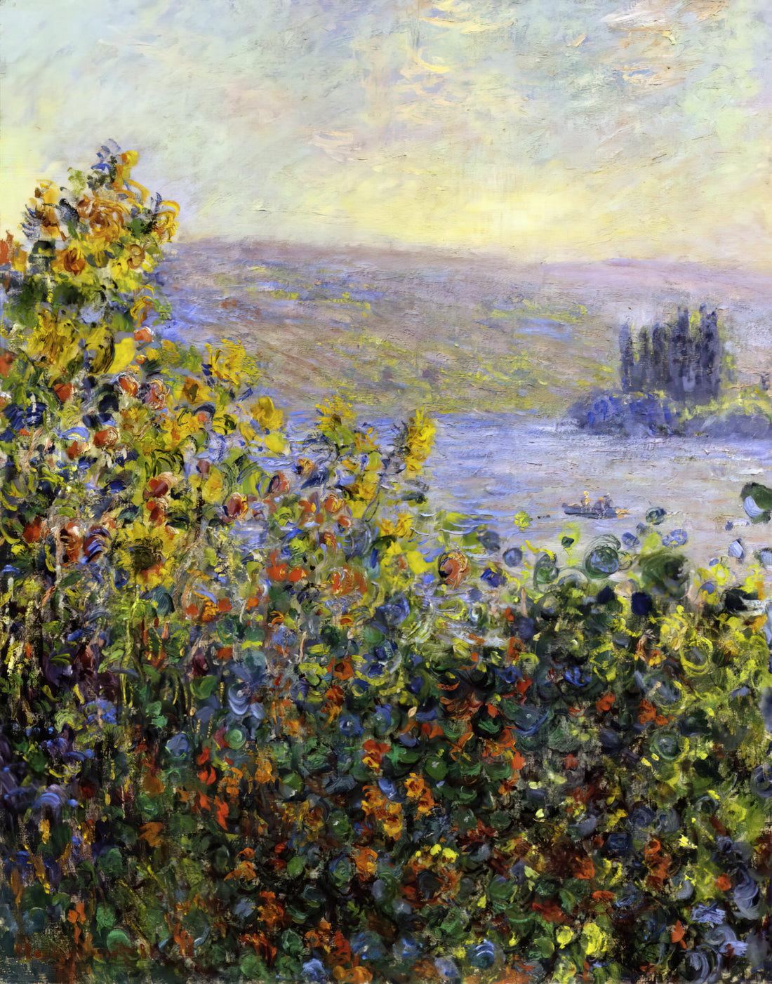 Monet Weeping Willow Print: A Study in Grief, Light, and Late Impressionism - Flowers Beds at Vetheuil by claude monet