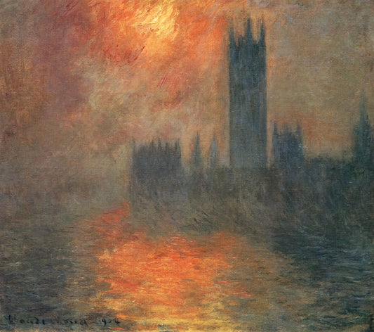 Monet's Garden Paintings: A Journey Through Giverny's Living Masterpieces - Houses of Parliament, Sunset by claude monet
