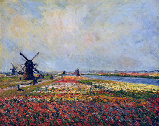 Monet's Garden Paintings: A Master's Obsession with Light and Nature - Fields of Flowers and Windmills near Leiden by claude monet