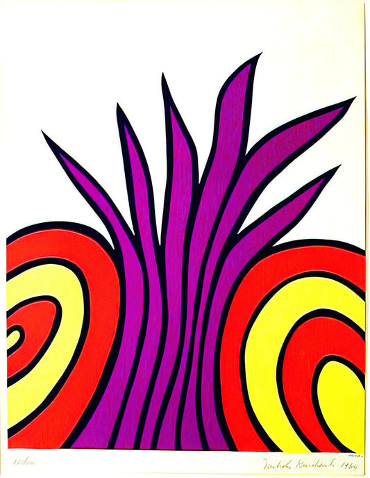 Nicholas Krushenick's Brushed Aluminum Print: A Bold Statement in Pop Art and Geometric Abstraction - James Bond Meets Pussy Galore - 1965 by Nicholas Krushenick