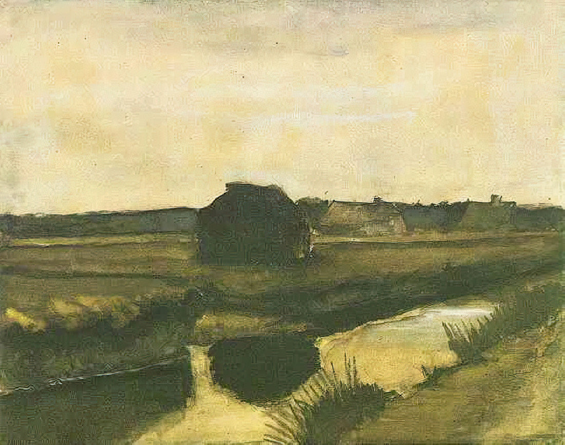 Night Café Arles: Van Gogh's Haunting Masterpiece of Loneliness and Light - Landscape with a Stack of Peat and Farmhouses by Vincent van Gogh