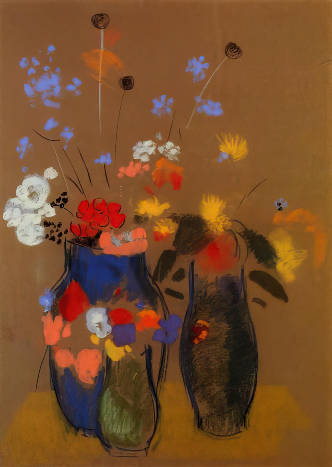 Odilon Redon Lithograph: The Symbolist Master's Ethereal Printmaking Legacy - THREE VASES OF FLOWERS by Odilon Redon