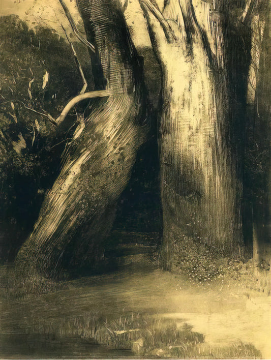 Odilon Redon: The Symbolist Master of Dreamlike Imagery and Photographic Influence - TWO TREES 1875 by Odilon Redon