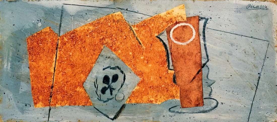 Pablo Picasso Three Musicians Print: A Masterpiece of Synthetic Cubism - Playing Card and Glass - 1914 by Pablo Picasso