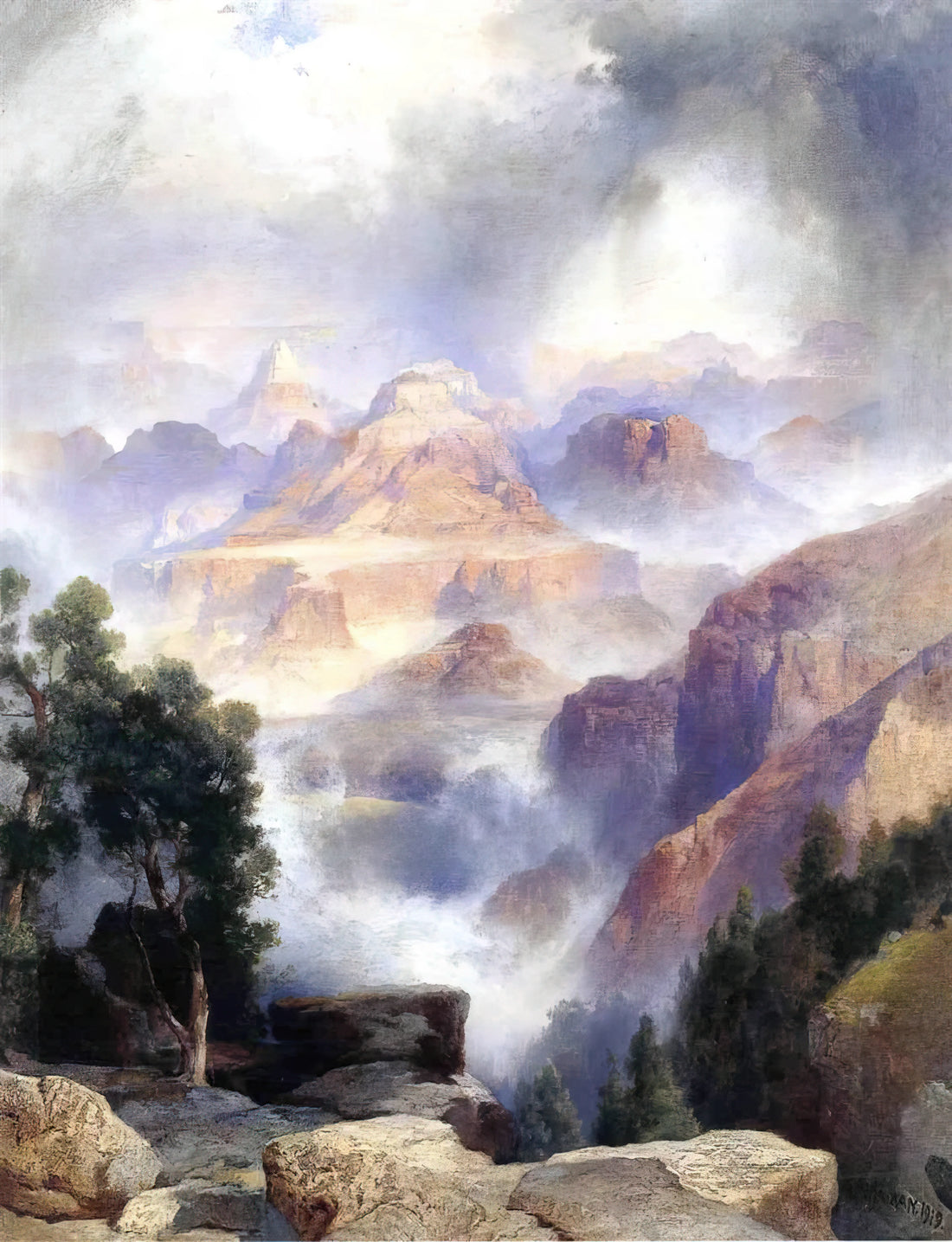 Paintings of Thomas Moran: The American Landscape's Grand Visionary - A Showery Day, Grand Canyon by Thomas Moran