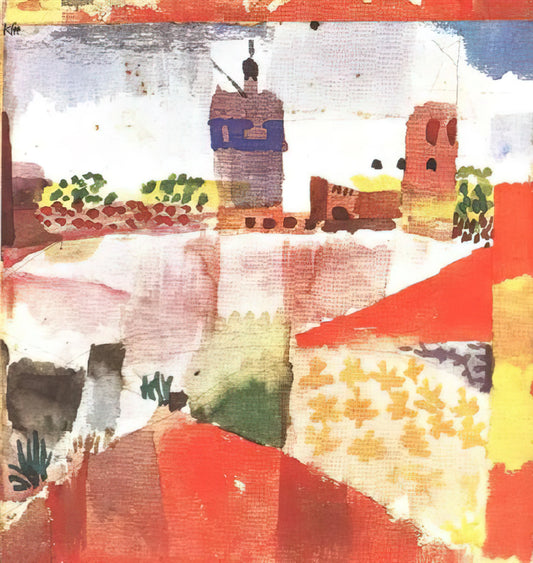 Paul Klee Serigraphs: The Artist's Unique Approach to Printmaking - HAMMAMET WITH MOSQUE 1914 by Paul Klee