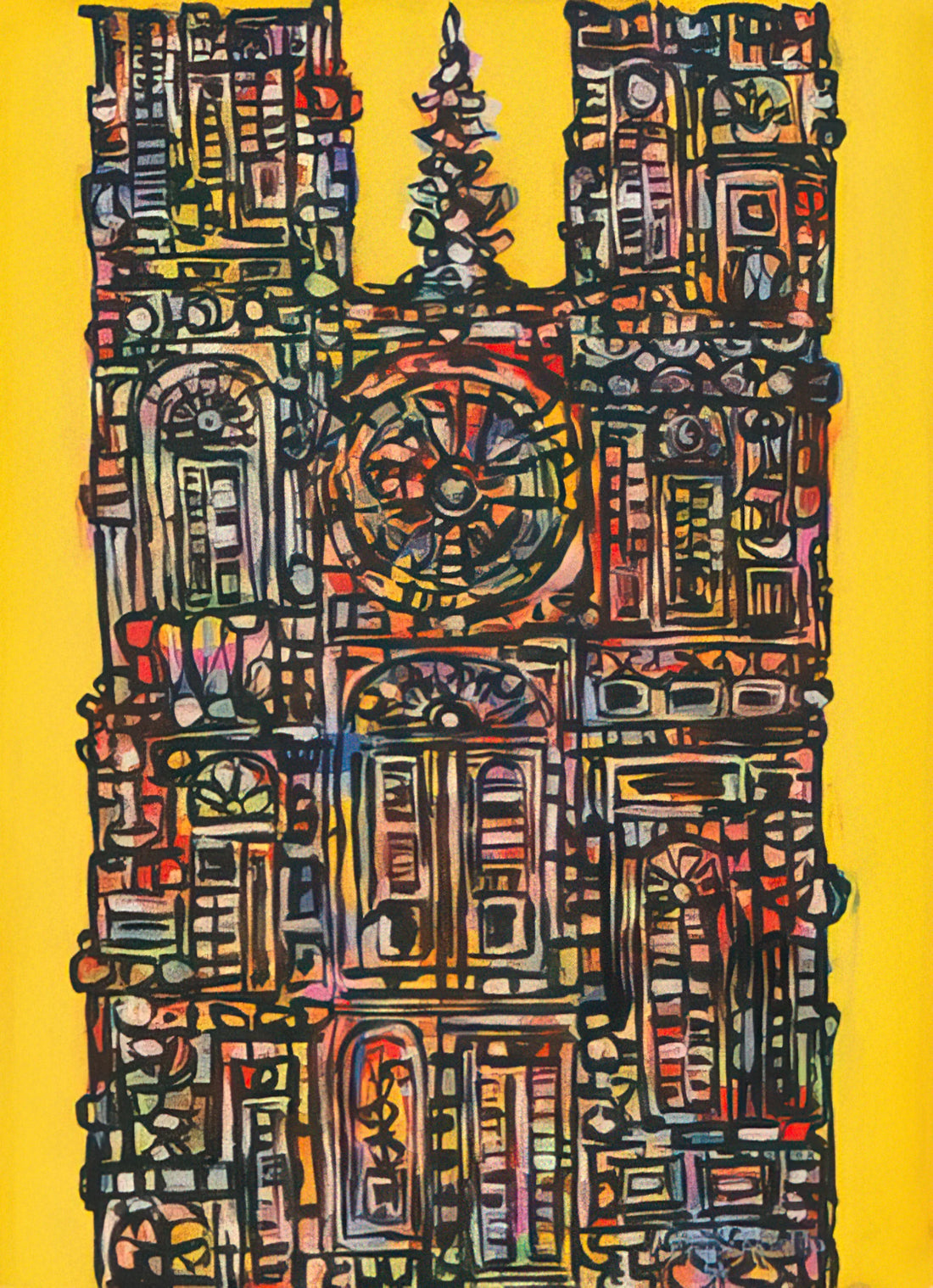 René Portocarrero Canvas: Exploring the Vibrant Legacy of Cuba's Master Painter - CATHEDRAL IN YELLOW 1961 by Rene Portocarrero