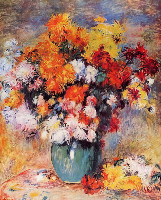 Renoir's Aline Charigot: A Portrait of Love, Light, and Impressionist Mastery - Vase of Chrysanthemums by Pierre-Auguste Renoir
