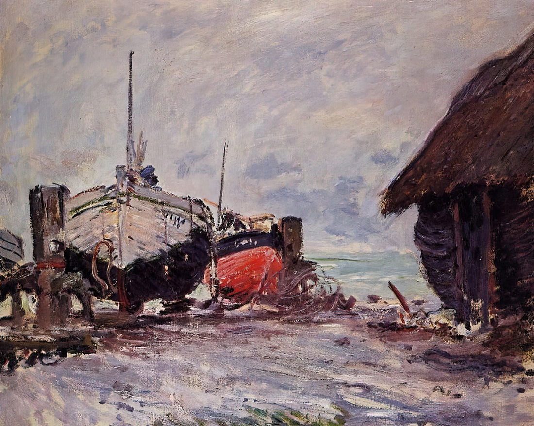 Saint-Lazare Monet: A Revolutionary Study of Light, Steam, and Modernity - Fishing Boats at Etretat by claude monet