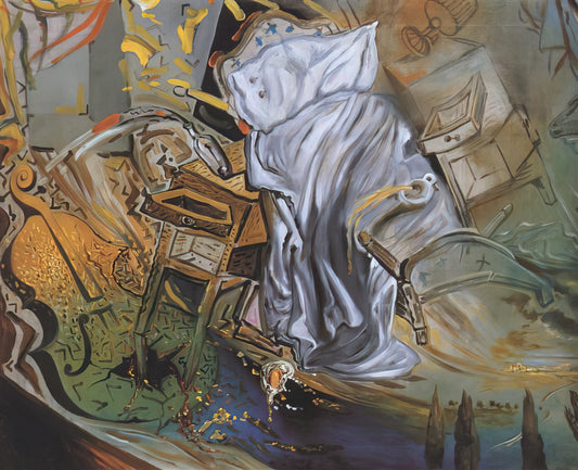 Salvador Dalí House: The Surrealist's Architectural Dream and Artistic Sanctuary - BED AND TWO BEDSIDE TABLES FEROCIOUSLY ATTACKING A CELLO FINAL STAGE by Salvador Dali