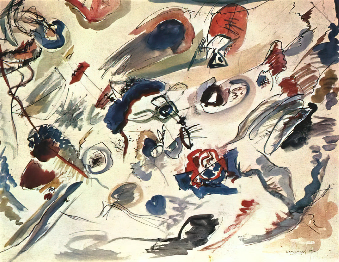 The Architectural Harmony of Abstraction: Exploring Kandinsky Bauhaus Paintings - FIRST ABSTRACT WATERCOLOR 1910 by Wassily Kandinsky