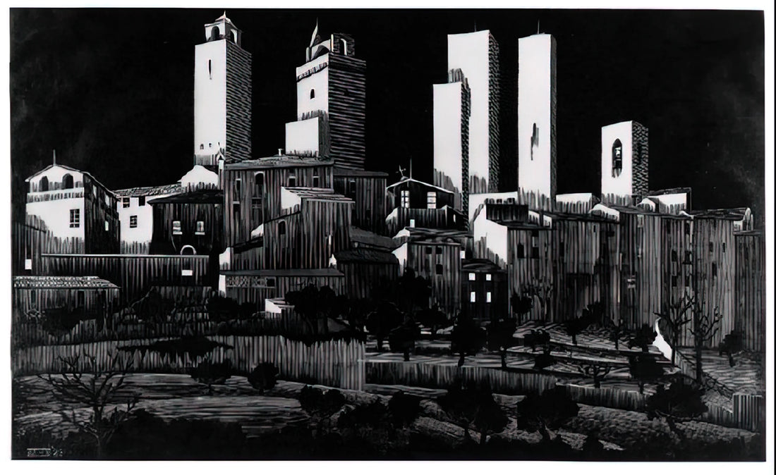 The Crystalline World of M.C. Escher: Exploring Geometry, Illusion, and Mathematical Art - SAN GIMIGNANO by MC Escher