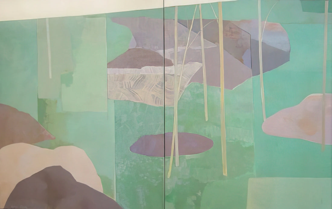 The Luminous Abstractions of Kenzo Okada Paintings: A Journey into East-West Modernism - Young Bamboo Diptych - Abstract Expressionism by Kenzo Okada