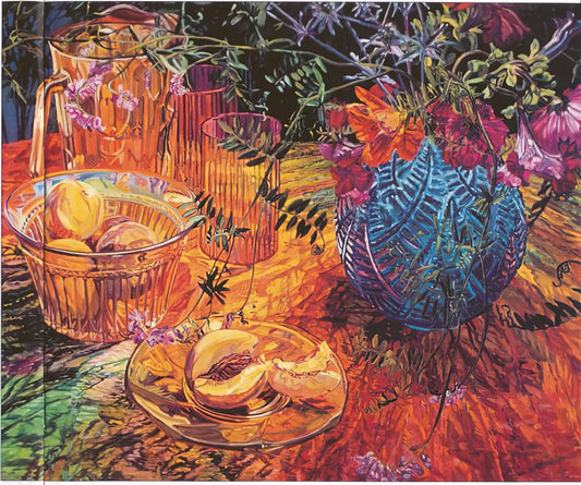 The Luminous World of Artist Janet Fish: Capturing the Soul of Light and Glass - CUT PEACH BLUE VASE 1993 by Janet Fish