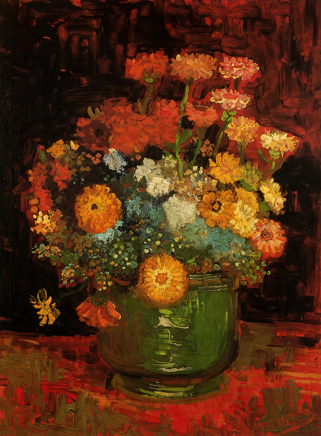The Mulberry Tree by Vincent van Gogh: A Masterpiece of Arles Period Expressionism - Vase with Zinnias by Vincent van Gogh