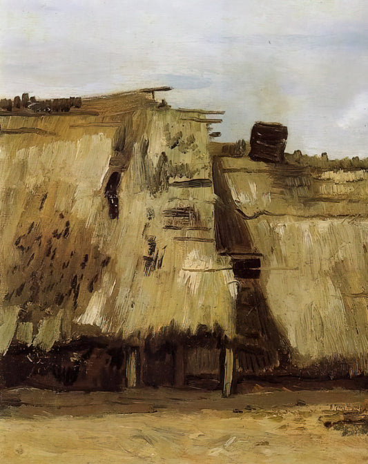 The Night Café Print: Vincent van Gogh's Vision of Unease in Arles - Cottage with Woman Digging by Vincent van Gogh