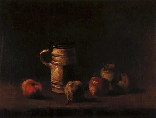 The Pink Peach Tree by Vincent van Gogh: A Blossoming Masterpiece of Arles - Still Life with Beer Mug and Fruit by Vincent van Gogh