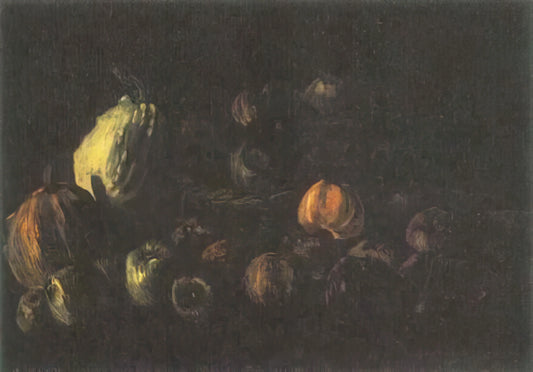 The Unwritten Canvas: Exploring Van Gogh's Autobiography Through His Art and Letters - Still life with a basket of apples and two pumpkins by Vincent van Gogh