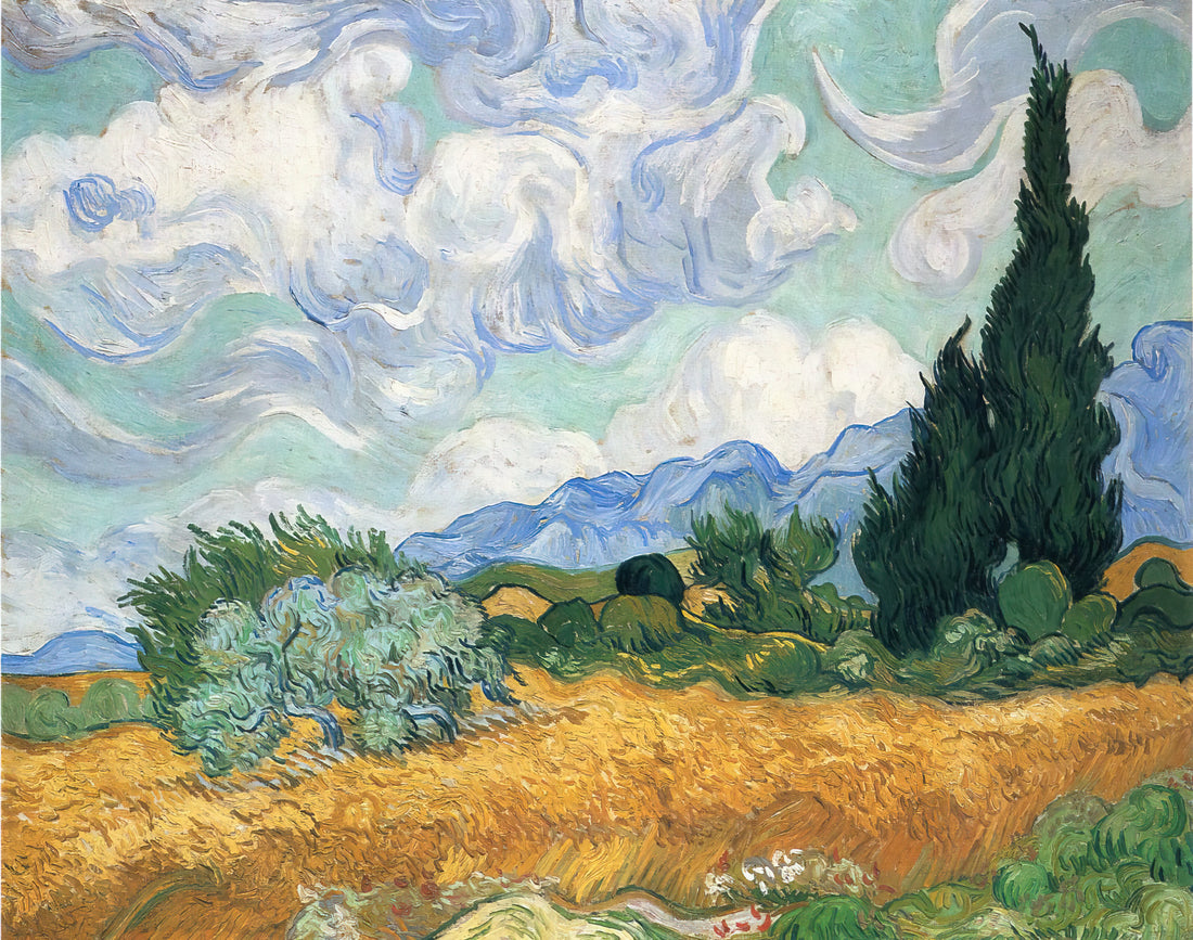 The Van Gogh Café Poster: A Window into the Artist's Nocturnal World - Wheatfield with cypress tree by Vincent van Gogh