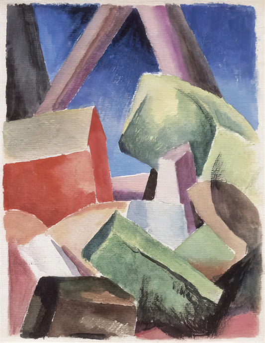 Thomas Hart Benton Original Prints for Sale: A Collector's Guide to American Regionalism - HOUSE IN CUBIST LANDSCAPE 1920 by Thomas Hart Benton