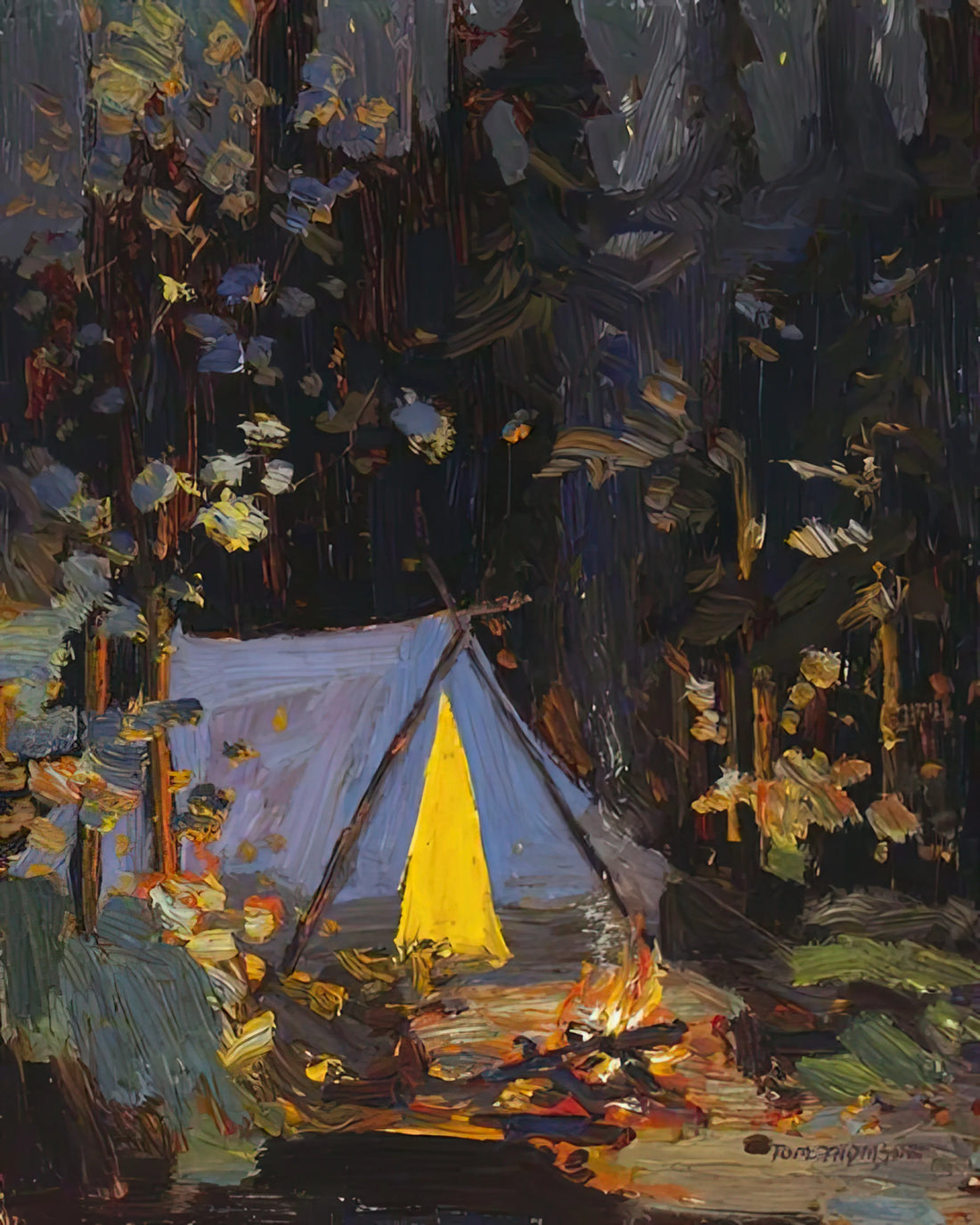 Tom Thomson Framed Prints for Sale: A Collector's Guide to Canada's Iconic Wilderness Artist - CAMPFIRE 1916 by Tom Thomson