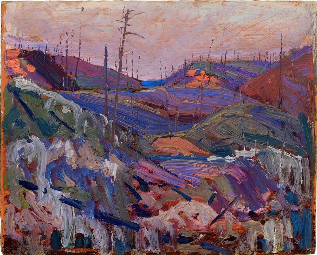 Tom Thomson Northern Lights Print: Capturing the Aurora in Canadian Wilderness Art - FIRE SWEPT HILLS 1915 by Tom Thomson