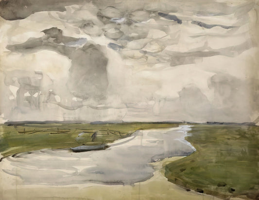Tracing the Evolution: Piet Mondrian Paintings in Chronological Order - Meandering Landscape with River by Piet Mondrian