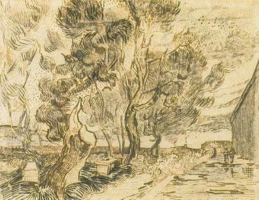 Van Gogh Art Prints: A Curator's Guide to Owning Museum-Quality Masterpieces - A Corner of the Asylum and the Garden with a Heavy, sawn-off Tree by Vincent van Gogh