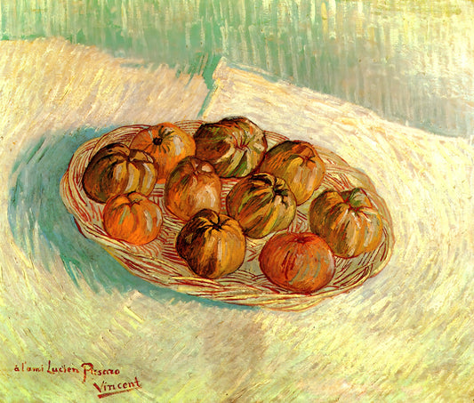 Van Gogh Blossom Poster: A Guide to the Artist's Floral Masterpieces and Their Enduring Appeal - Still Life with Basket of Apples to Lucien Pissarro by Vincent van Gogh