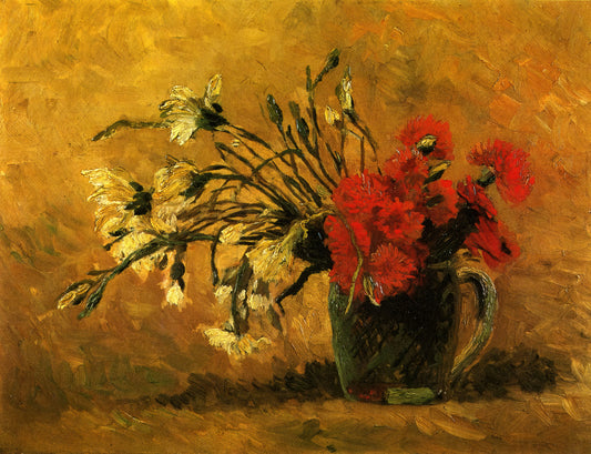 Van Gogh Plush: The Unexpected Crossover of Fine Art and Comfort - Vase with Red and White Carnations on a Yellow Background by Vincent van Gogh