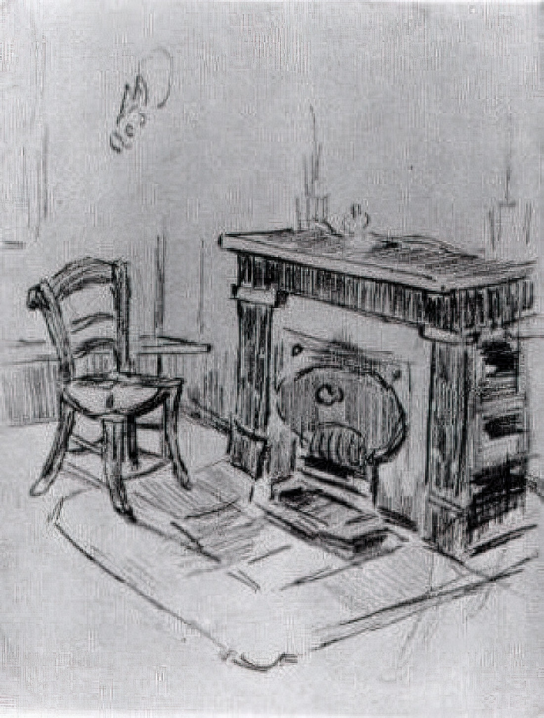 Vincent van Gogh Irises Print: A Masterpiece of Botanical Expressionism - Mantelpiece with Chair by Vincent van Gogh