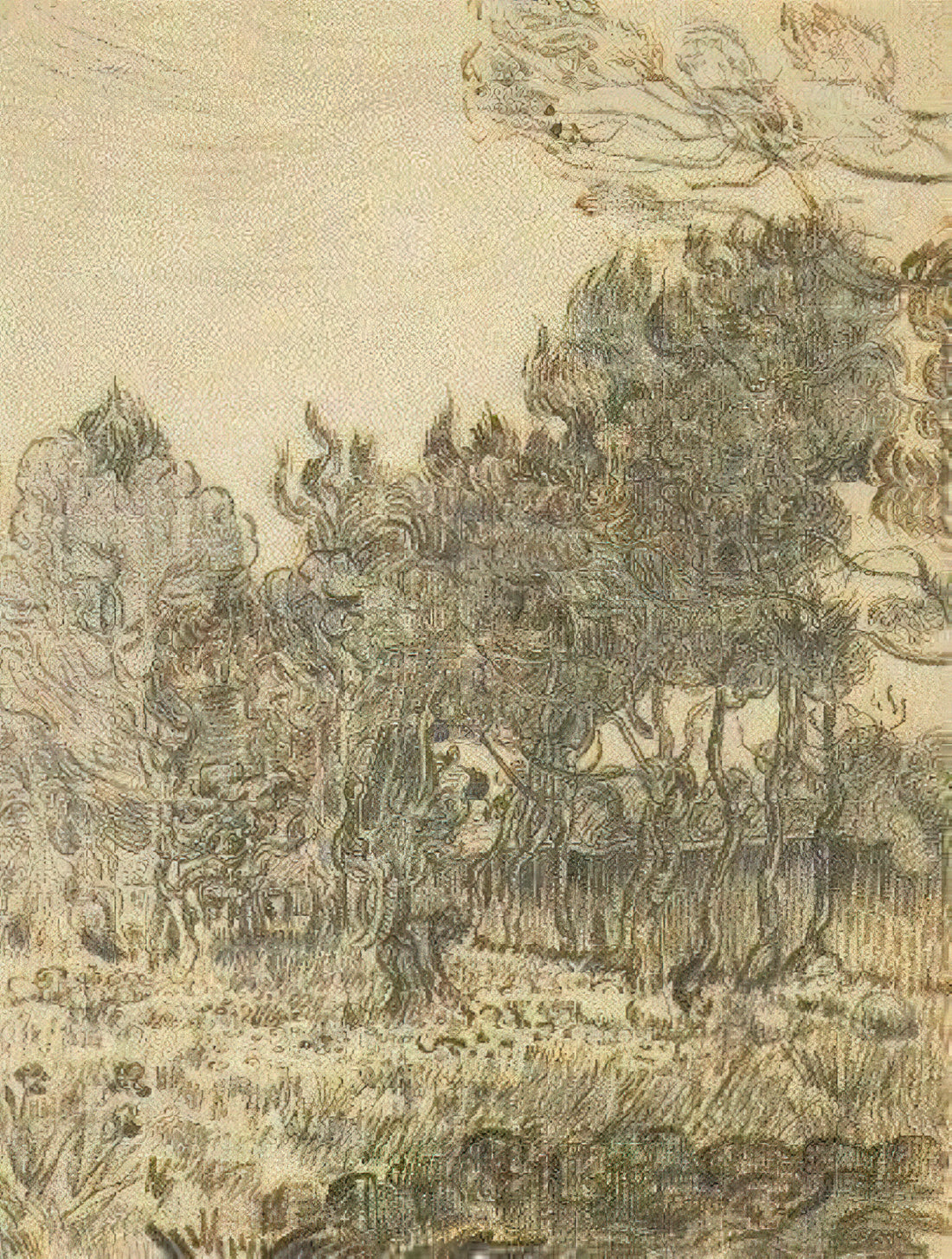 Vincent van Gogh Sunflowers Poster: The Iconic Series That Transformed Still Life - Pine Trees near the Wall of the Asylum by Vincent van Gogh