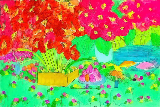 Walasse Ting Prints for Sale: A Collector's Guide to the Vibrant Legacy of a Modern Master - Rose Garden - 1990 by Walasse Ting