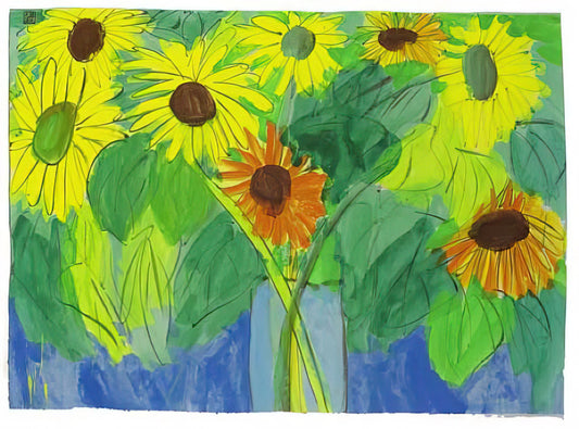 Walasse Ting: The Vibrant Fusion of Eastern Spirit and Western Pop Art - Orange and Yellow Sunflowers - Naïve Art Primitivism, Pop Art by Walasse Ting