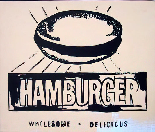 Warhol Cow Poster: The Pop Art Icon That Transformed Commercial Imagery - Hamburger  beige  by Andy Warhol