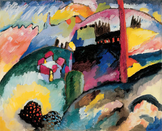Wassily Kandinsky Framed Canvas Print: A Collector's Guide to Abstract Expressionism in Your Home - LANDSCAPE WITH FACTORY CHIMNEY 1910 by Wassily Kandinsky
