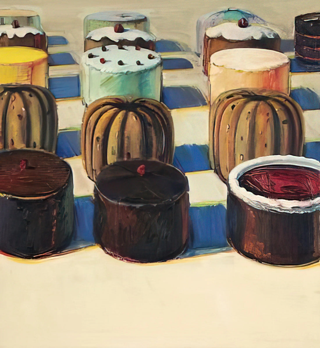 Wayne Thiebaud Canvas: A Study in Texture, Light, and American Iconography - Various Cakes - 1981 by Wayne Thiebaud