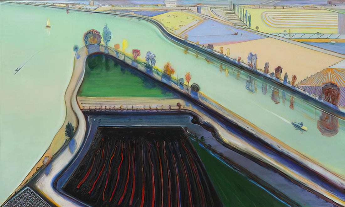 Wayne Thiebaud Posters for Sale: A Collector's Guide to Iconic American Art Prints - River Boats - 2001 by Wayne Thiebaud